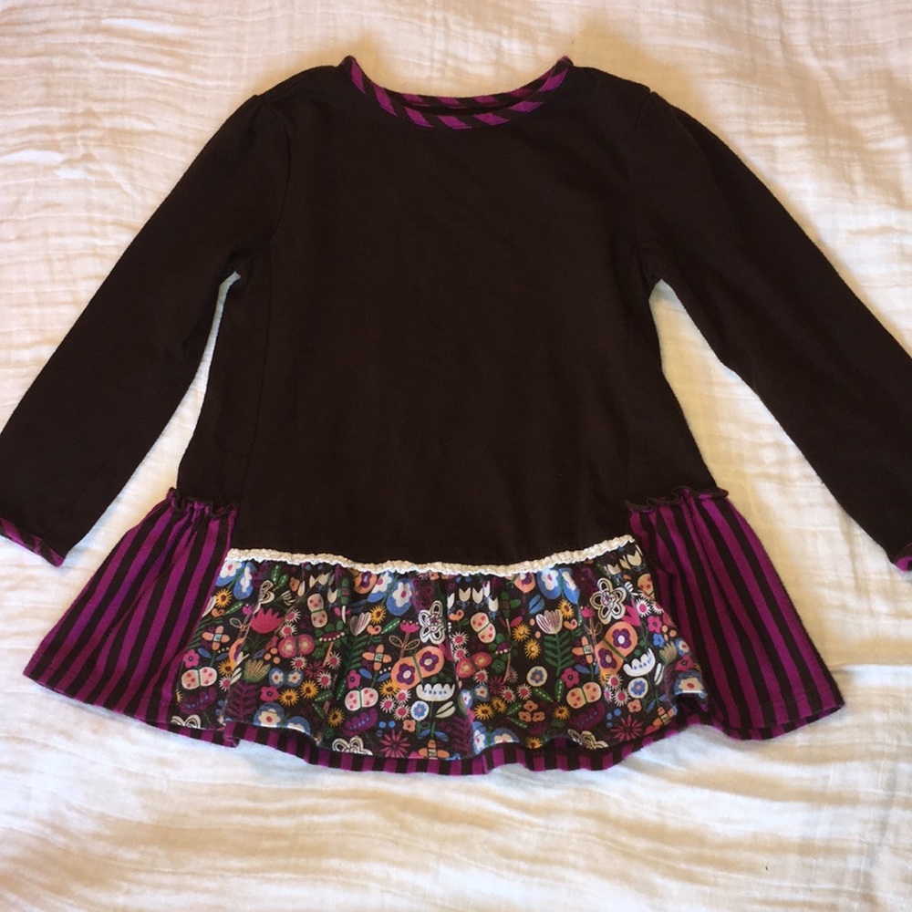 Long sleeve brown and purple stripe/floral shirt